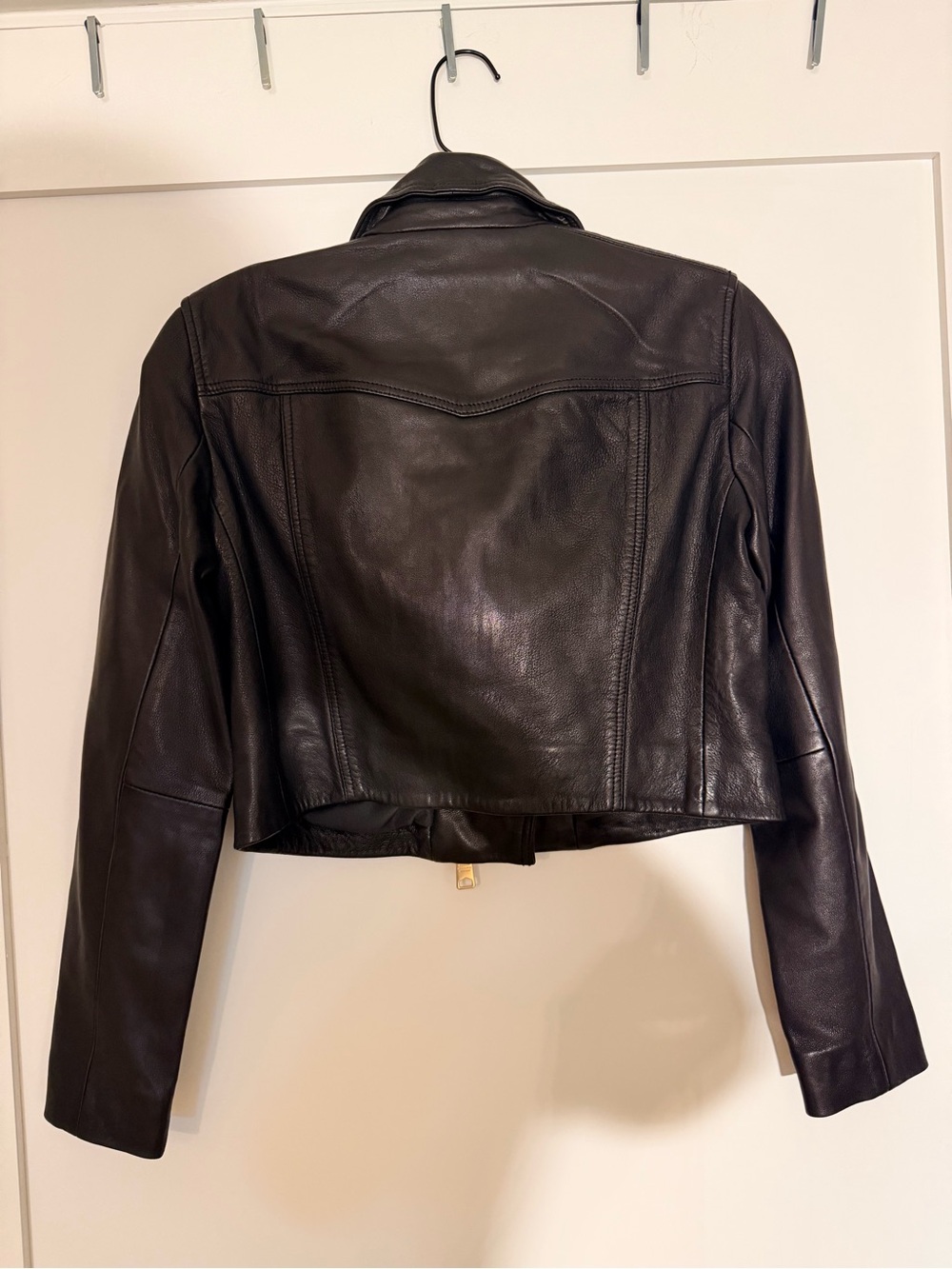 All Saints Black Cropped Real Leather Biker Jacket with Gold Hardware Authentic - Picture 2 of 5
